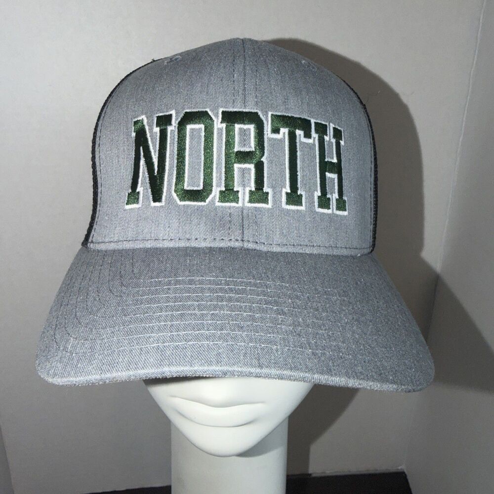 NORTH Gray Trucker Hat Snapback Cap Green White Embroidered Yupoong Classics